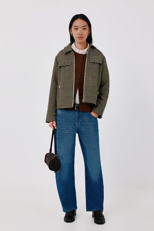 Cortefiel Short zip fastening jacket Printed green