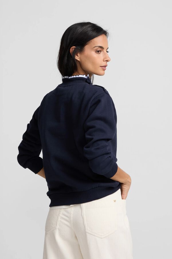 Silbon Sweatshirt woman ruffle neck buttons Navy
