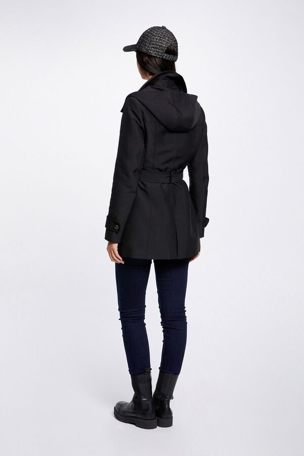 Morgan Trench coat justo com cinto e capuz Preto