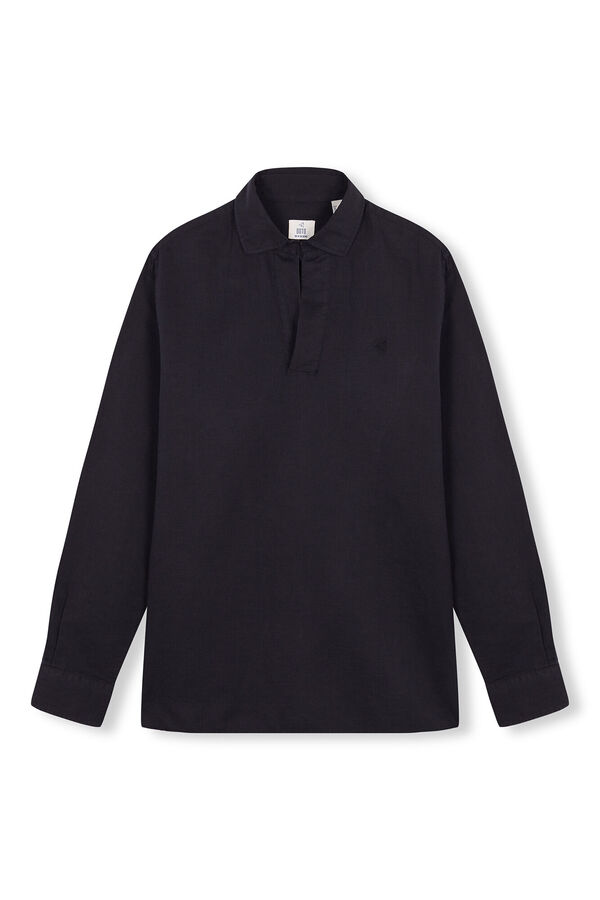 Cortefiel Long-sleeved linen/cotton polo shirt Black
