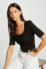 Morgan T-shirt canelada manga curta Preto