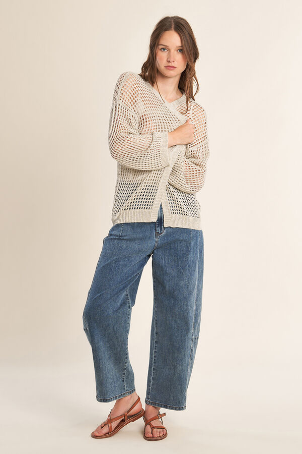 Molly Bracken Casaco de malha de mulher de manga comprida em malha rendada Cinzento