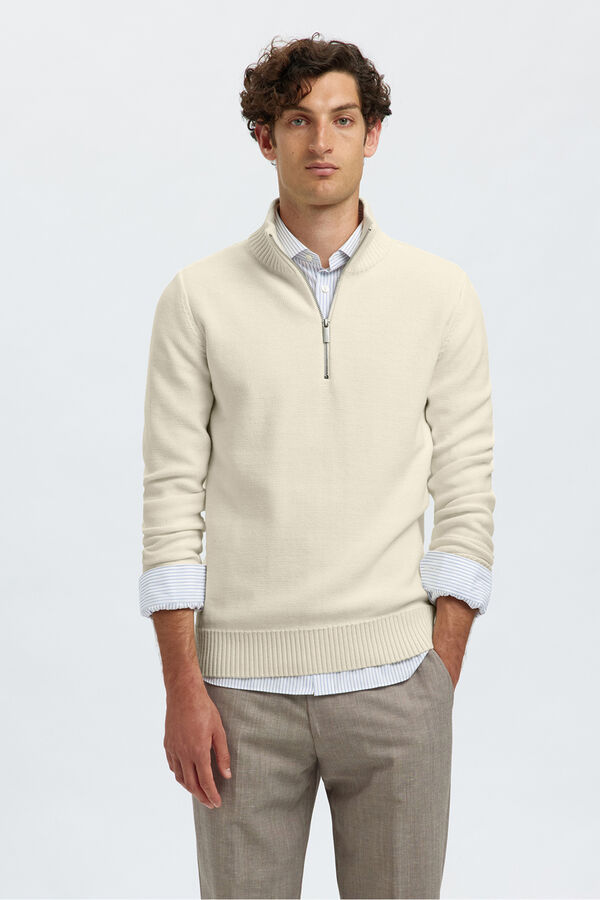 Selected Camisola estruturada 100% algodão orgânico com meia fecho-éclair . Branco