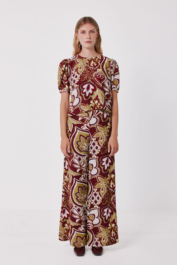 Cortefiel Printed wide-leg trousers Printed white