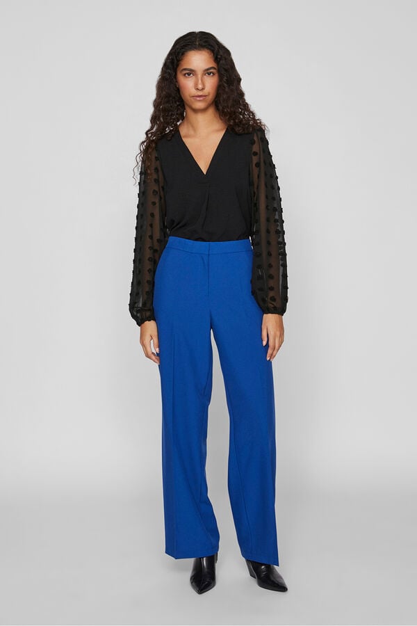 Vila Blusa com plumeti nas mangas Preto