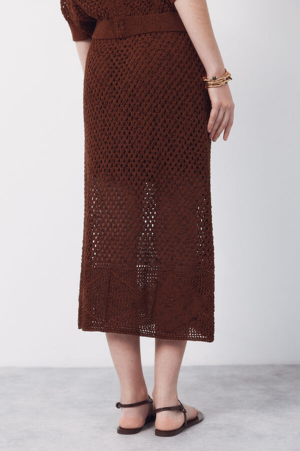Cortefiel Midi jersey-knit skirt Dark brown