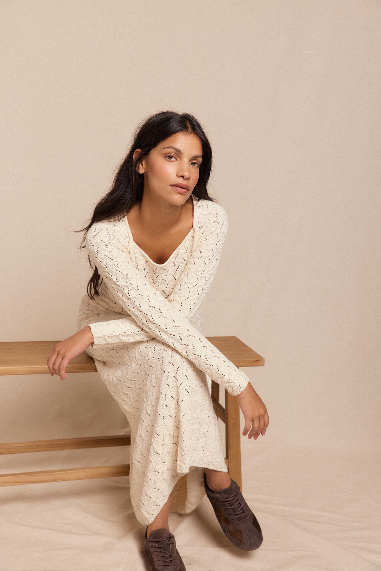 Slowlove Vestido punto calado multicolor