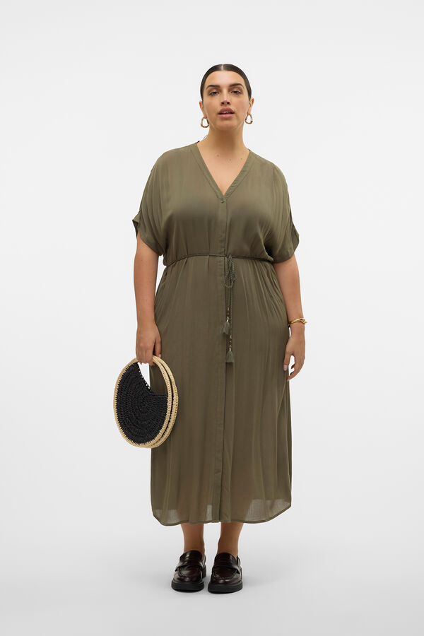 Vero Moda Curve Vestido fluído com botões plus size Verde