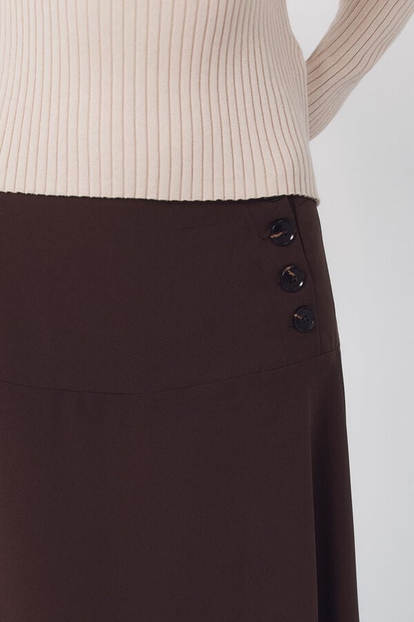 Cortefiel Flared skirt with buttons Dark brown