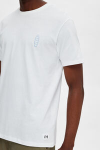 Cortefiel Camiseta de manga corta de algodón orgánico con detalle bordado. Blanco