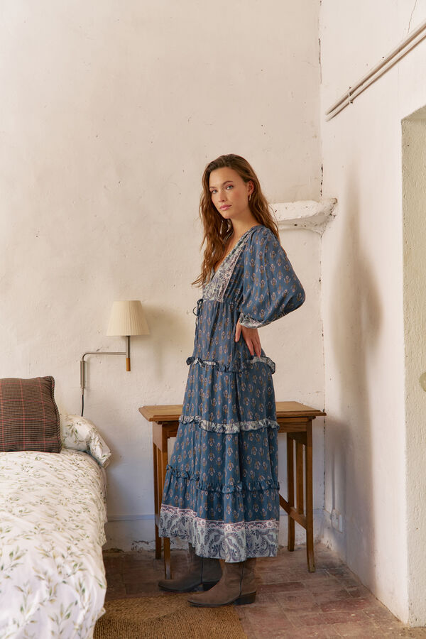 Jaase Vestido longo Luciana com estampado Nico Azul