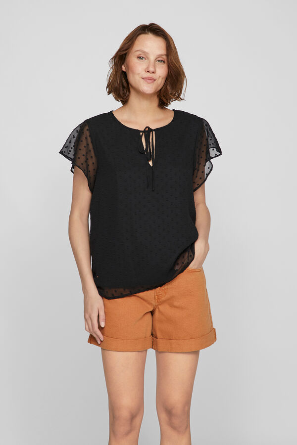 Vila Short-sleeved plumetis blouse Black