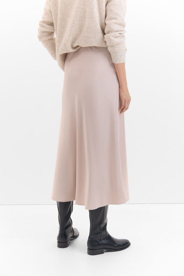 Cortefiel Satin-finish midi skirt Beige