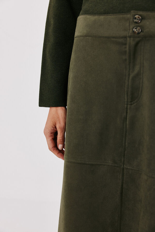 Cortefiel Faux suede long skirt Kaki