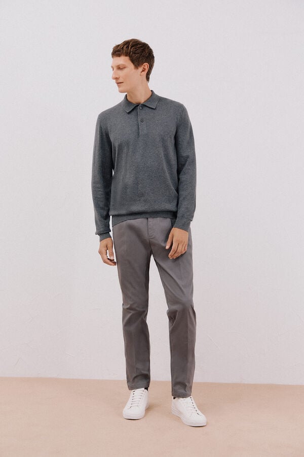 Cortefiel Cotton cashmere polo shirt neck jersey Grey