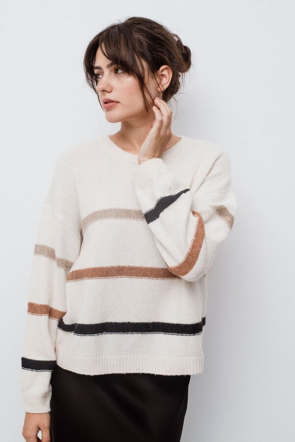 Cortefiel Striped knit jumper Grey