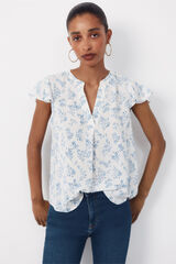 Cortefiel Blusa fluida manga vuelo Estampado blanco