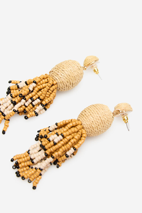 Cortefiel Raffia earrings and tassels Yellow