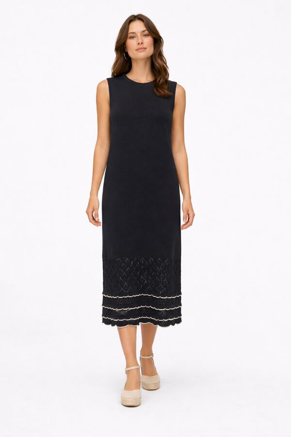 Vila Vestido comprido em malha de algod&atilde;o org&acirc;nico Preto