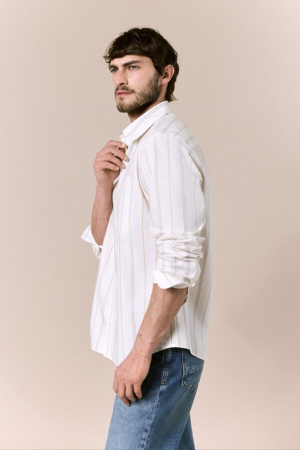 OOTO Camisa rayas popel&iacute;n manga larga Marfil