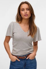 Vero Moda Camiseta riscas com mangas sino Cinzento