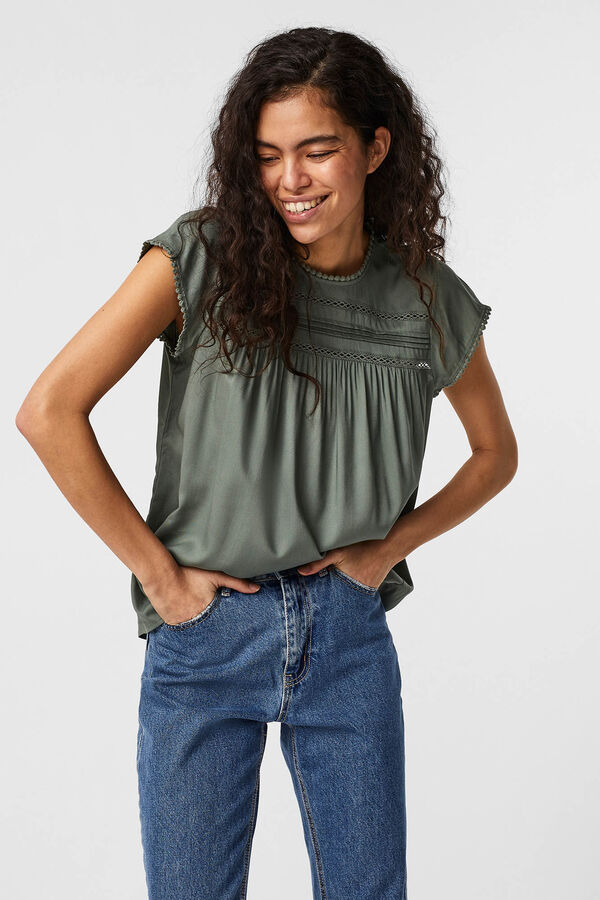 Vero Moda Blusa fluida de cuello redondo Verde