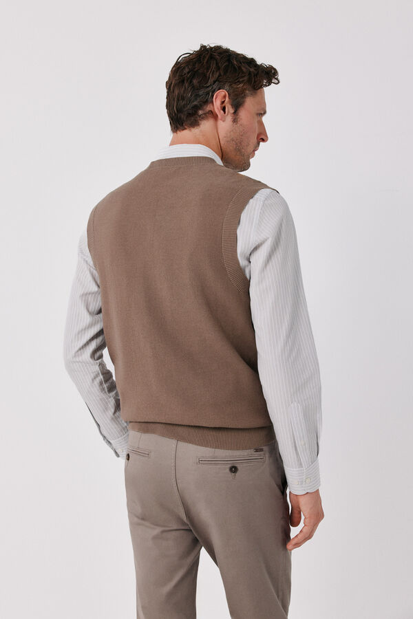 Cortefiel Cotton knit structure V-neck gilet Brown