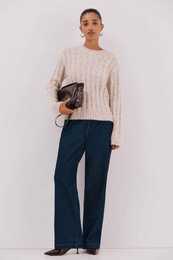 Cortefiel Suéter de malha torcida Ecru