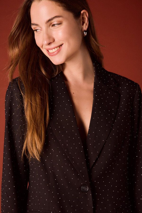 Slowlove Blazer ajustado com strass. Preto