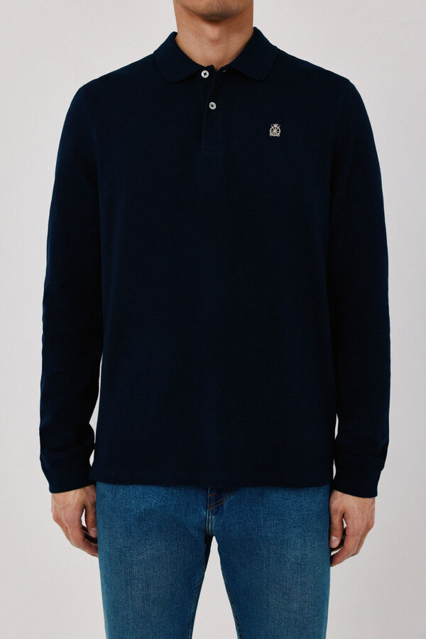 Cortefiel Basic long sleeve polo shirt Navy