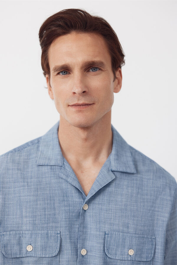 Cortefiel Camisa cuello bowling manga larga Azul