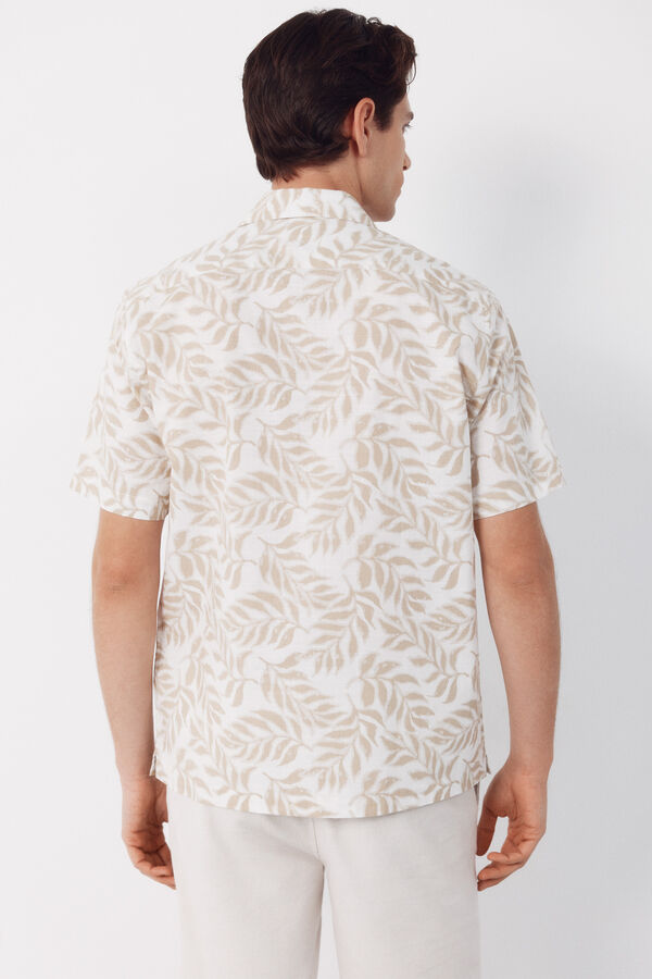 Cortefiel Printed short sleeve shirt Beige