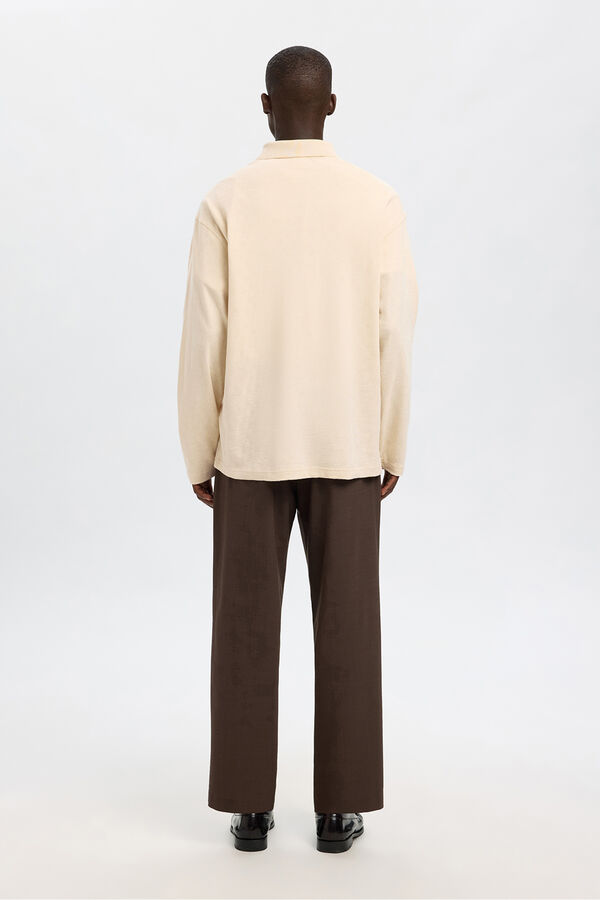 Selected Polo jacquard de manga manga 100% algodão orgânico Tostado