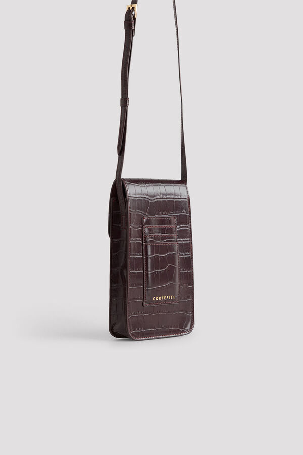 Cortefiel Crocodile effect flap phone holder Dark brown