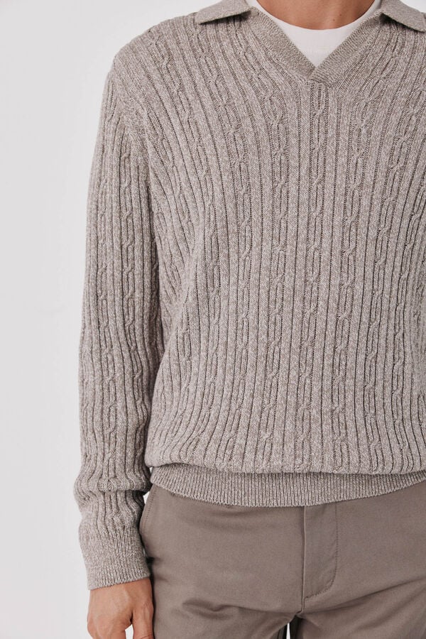 Cortefiel Twisted cotton cable knit jumper Beige