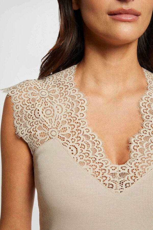 Cortefiel Vest top with wide lace straps Ivory