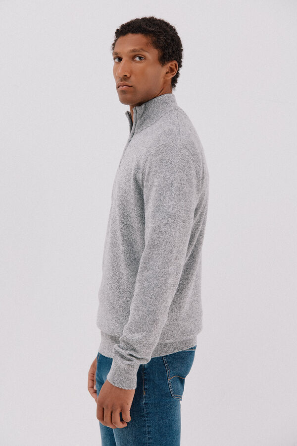 Cortefiel Twisted-knit wool jumper with zip Grey