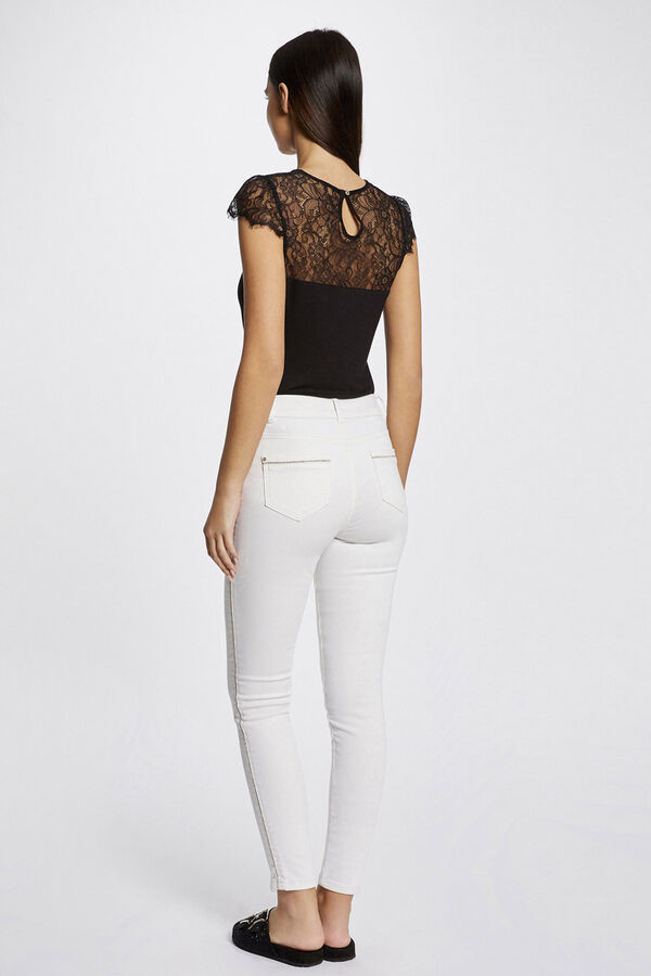 Morgan T-shirt manga curta com renda Preto