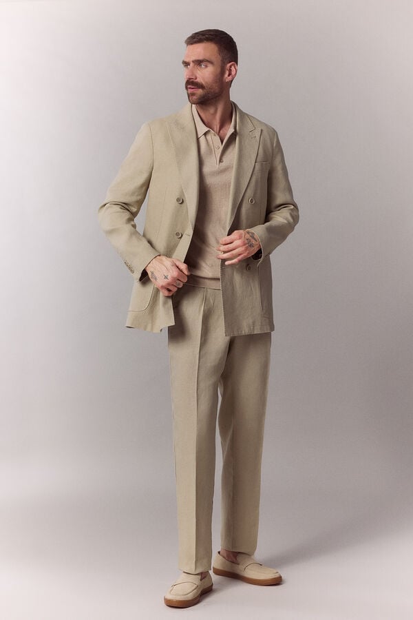 OOTO Blazer cruzado em mistura de linho Tostado