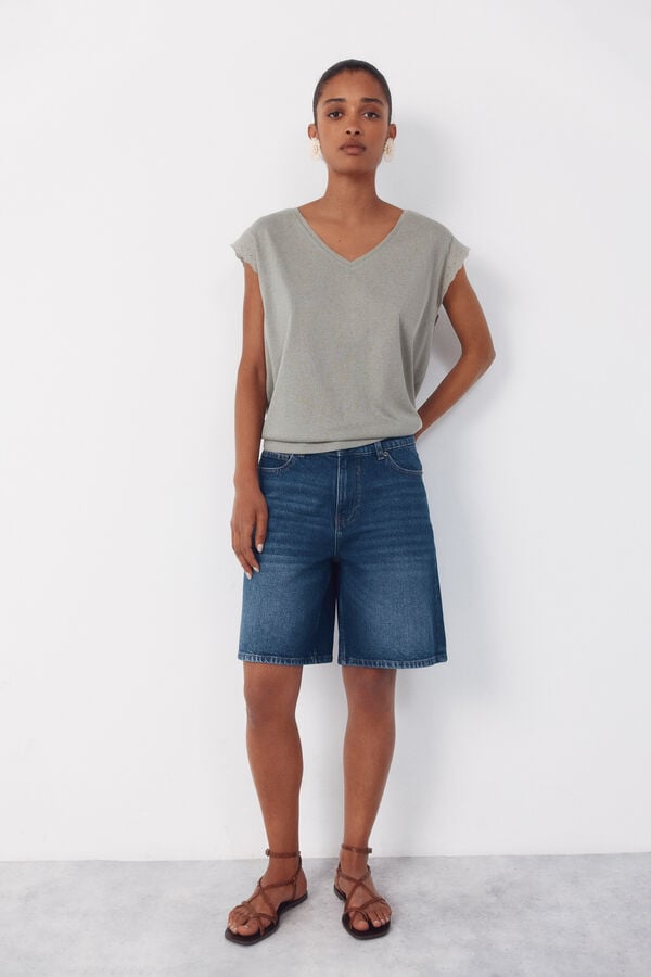 Cortefiel T-shirt with trim on sleeves Kaki
