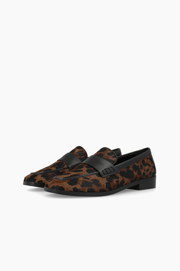 Lodi Mocasines en piel efecto animal print Estampado marr&oacute;n