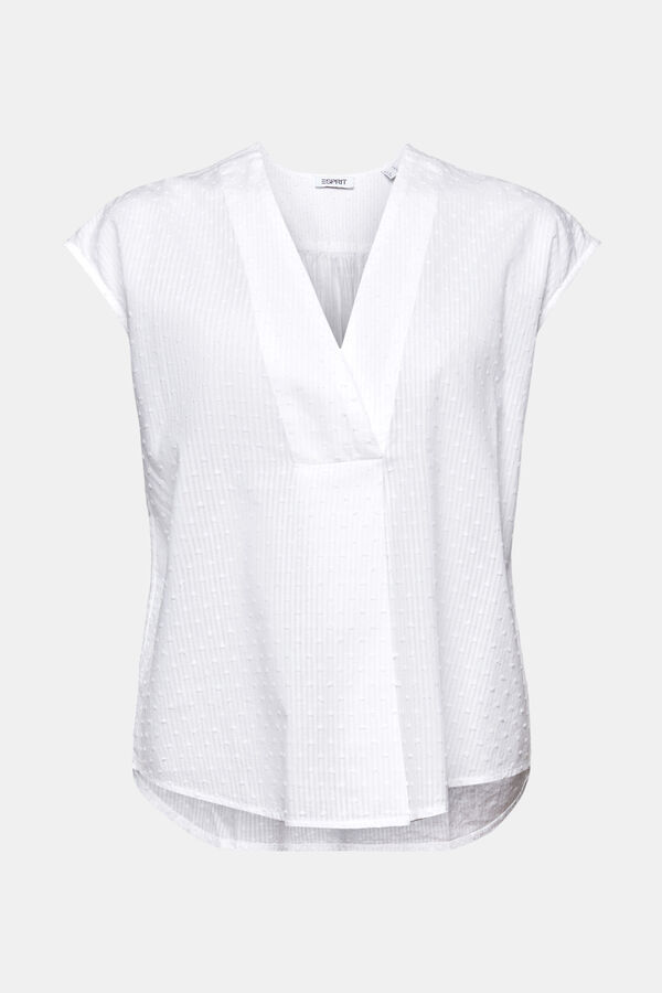 Cortefiel V-neck plumetis cotton blouse White