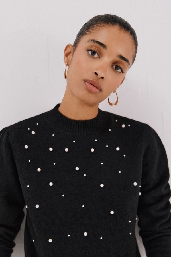 Cortefiel Jersey punto perlas Black