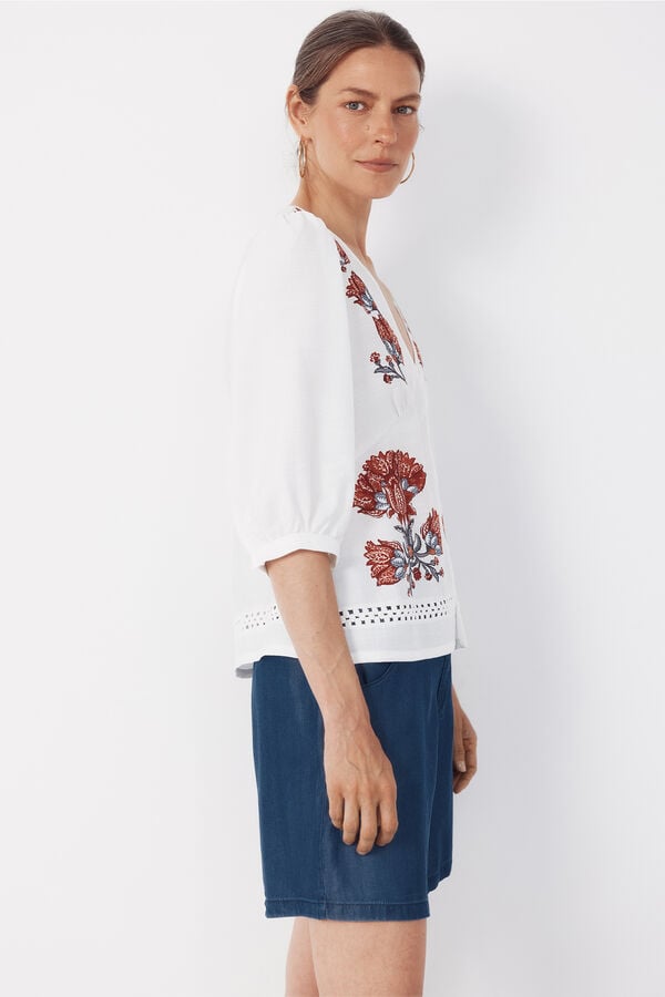 Cortefiel Positional print blouse Printed white