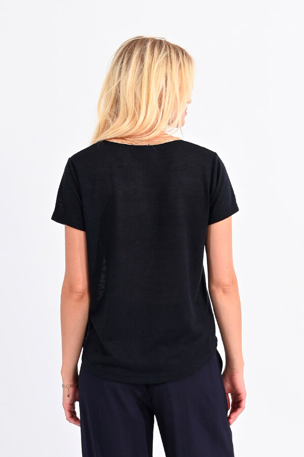 Cortefiel Women's short-sleeved T-shirt with detail on the neckline Navy