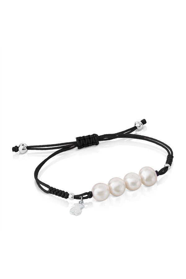 Cortefiel Cord, silver and cultured pearl bracelet Grey