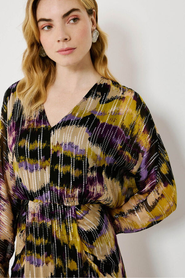 Vila Vestido midi estampado con lúrex Morado