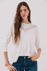 Cortefiel Camiseta detalle encaje floral Blanco