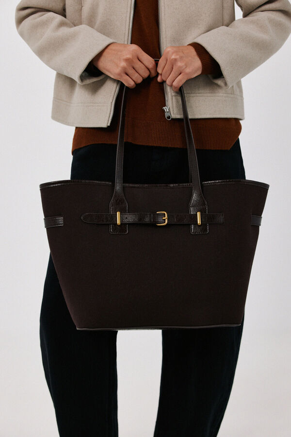 Cortefiel Canvas shopper bag Dark brown