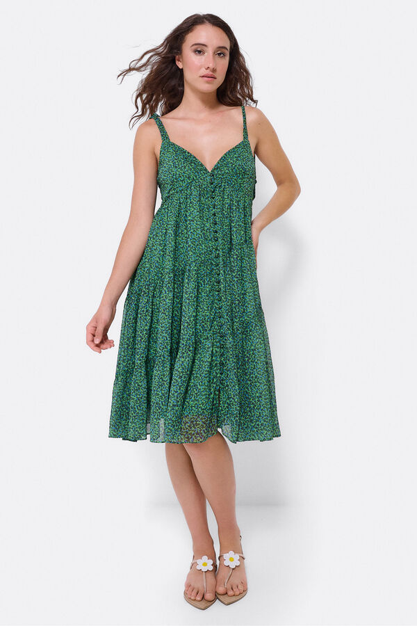 Cortefiel Leopard print mini dress with chiffon flounce Green